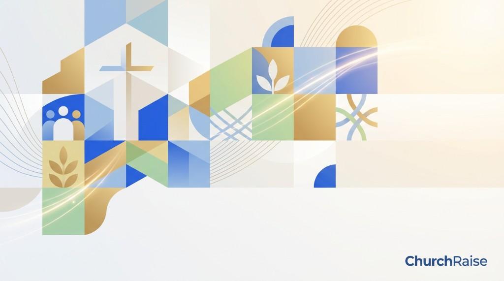 Modern church website builder with cross, community, and growth symbols representing digital ministry tools