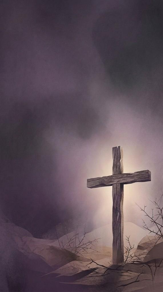Wooden cross at dusk, Lent Christian phone wallpaper